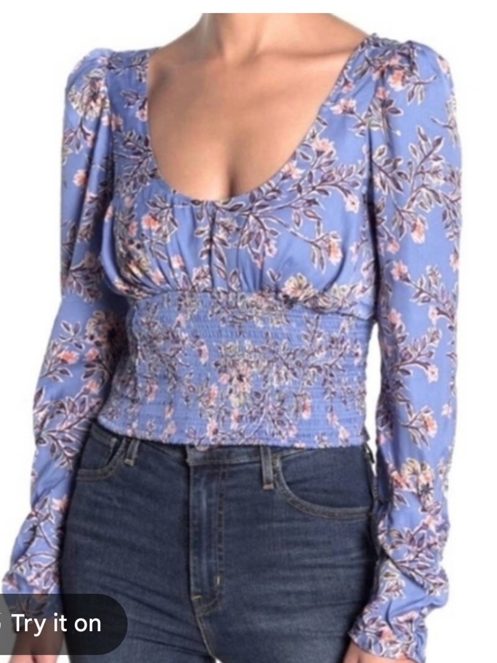 Free People womans Floral Smocked Long-Sleeve Top size S
